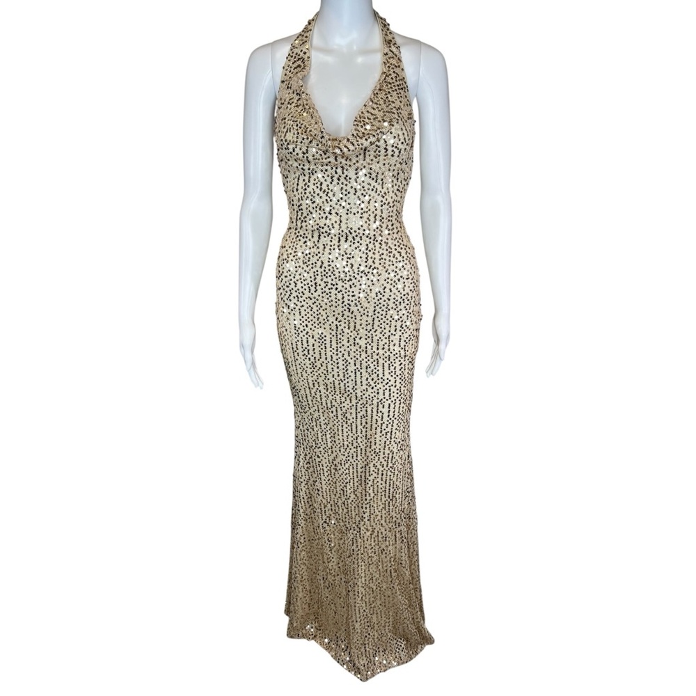 Hello Molly Gold Sequins Halter‎ Dress XS 2